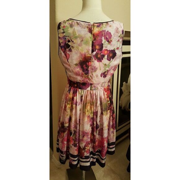 LIZ CLAIBORNE POLYESTER MULTI-COLOR‎ FLORAL SLEEVELESS KNEE-LENGTH DRESS - Sz 10 - Picture 2 of 5